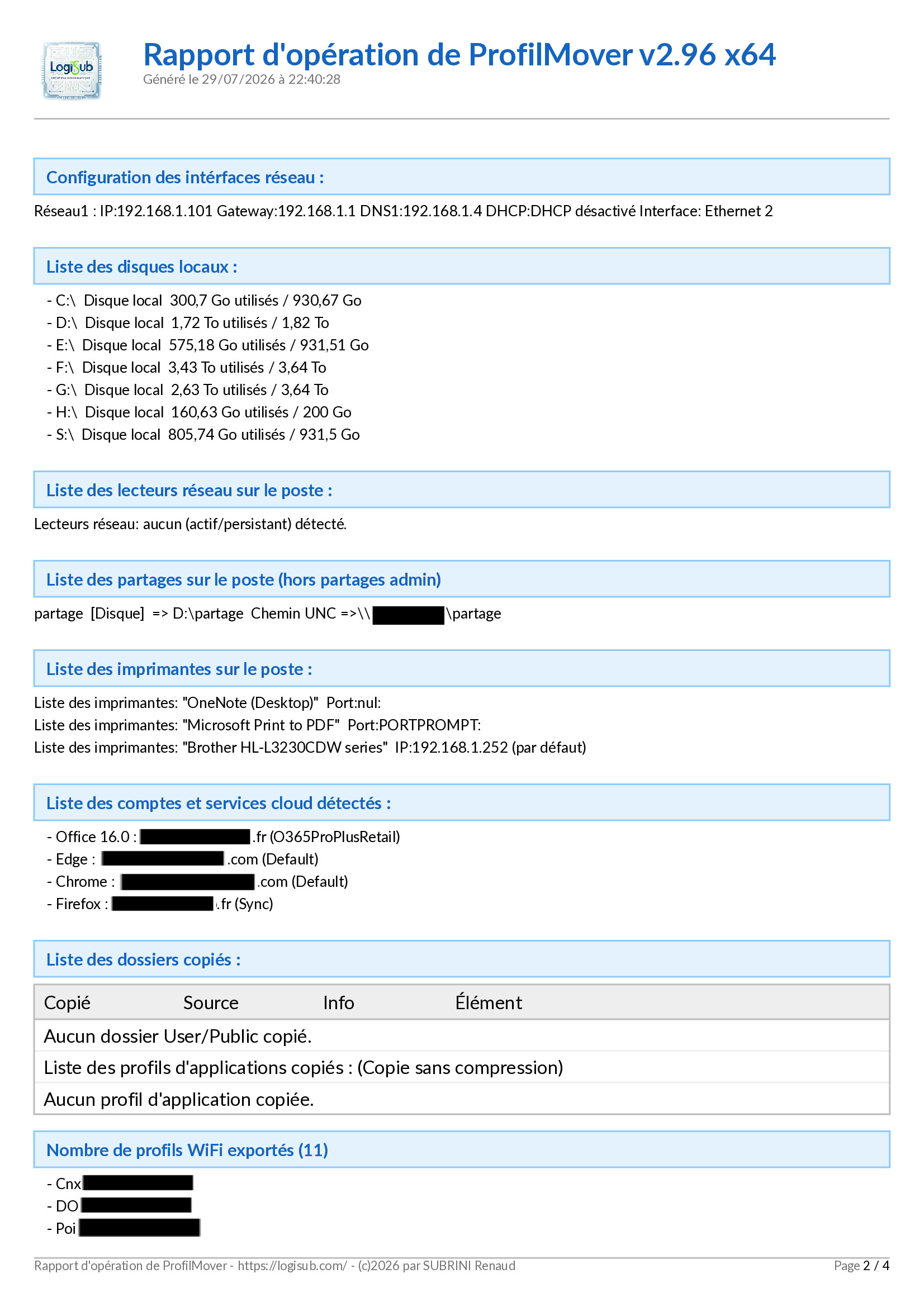 rapport de sauvegarde