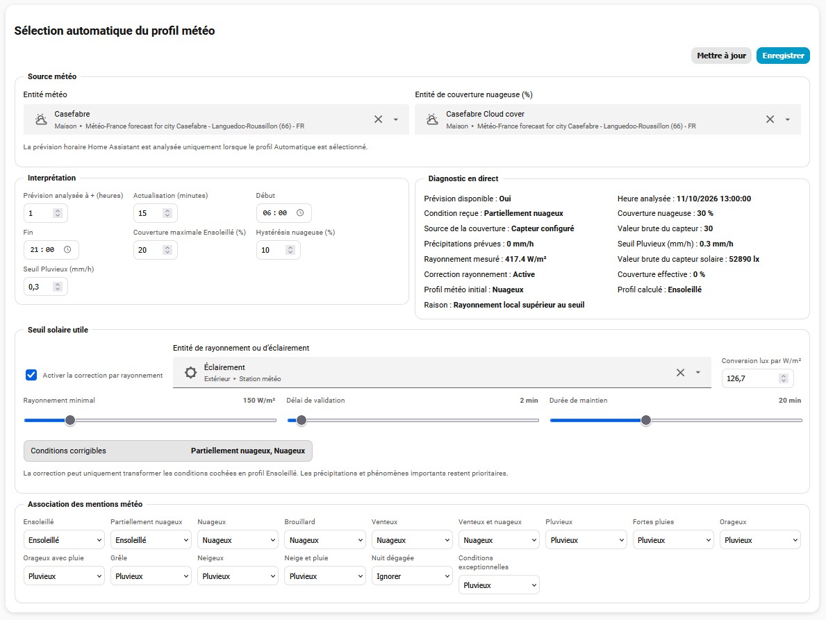 Configuration des profils météorologiques de Battery Manager